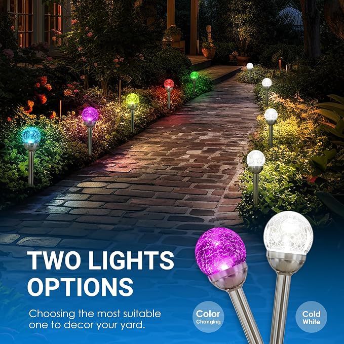 SOLPEX Solar Garden Lights Outdoor, 3 Pack Multi-Color Solar Lights Outdoor Solar Powered Glass Ball Garden Lights Waterproof for Patio Decoration