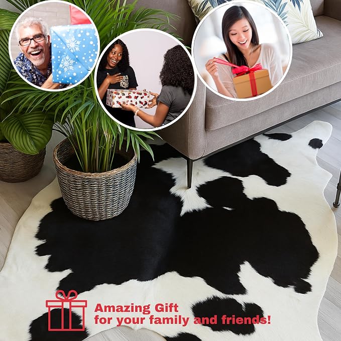 rodeo Genuine Cowhide Rug - Real Cow Hide Rug Large for Living Room & Bedroom - Western Rugs for a Natural Western Home Decor Ambiance - Rustic Cow Print Carpet Decor - 6x8 ft, Black and White