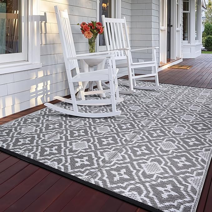 Alfolo Outdoor Rug for Patios Clearance 4X6 Waterproof Reversible Plastic Straw Rug RV Camping Mat Outside Area Rug Carpet for Camping RV,Porch,Deck,Balcony,Camper,Backyard