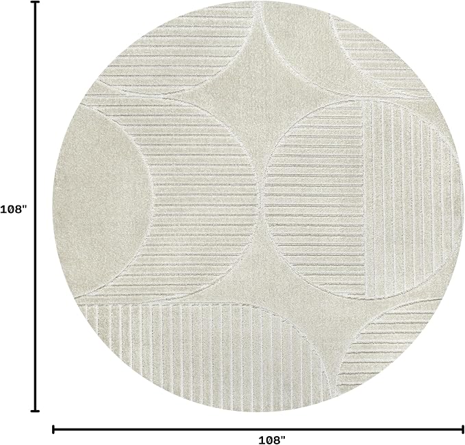 JONATHAN Y Nordby High-Low Arch Striped Ivory/Cream 9' Round Indoor/Outdoor Area Rug, Pet Friendly, Non-Shedding, Stain Resistant, Easy-Cleaning for Backyard, Patio, (SCN104B-9R)