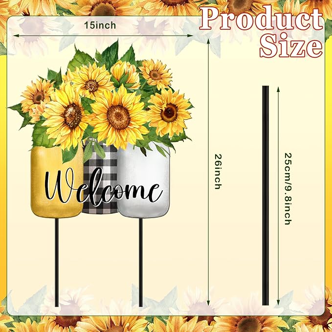 MorningRo Sunflower Outdoor Decor 26" Metal Summer Welcome Yard Sign Outdoor Garden Yard Stakes for Outside Garden Lawn Patio Backyard Porch Decorations