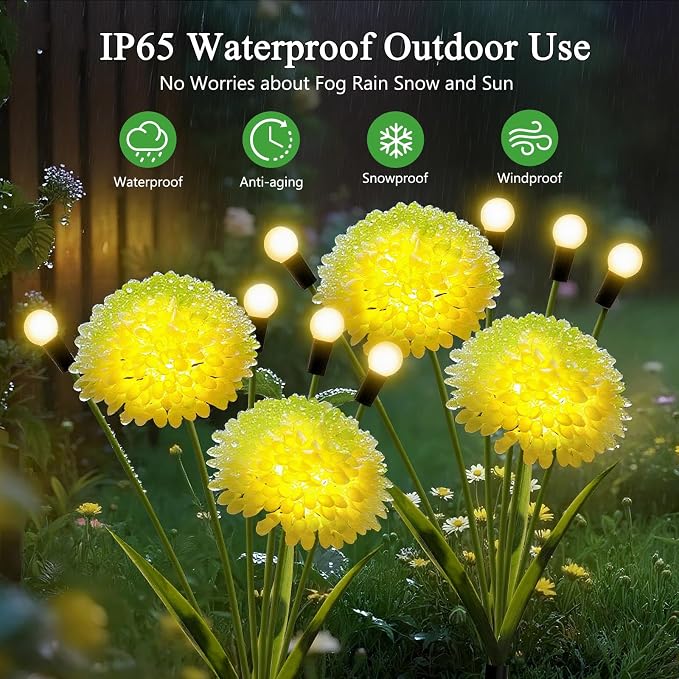 Solar Lights Outdoor Waterproof, 6 Pack Solar Firefly Swaying Lights with Flowers, Flower Light Garden Decor for Outside Yard Patio Thanksgiving Christmas for Women Grandma