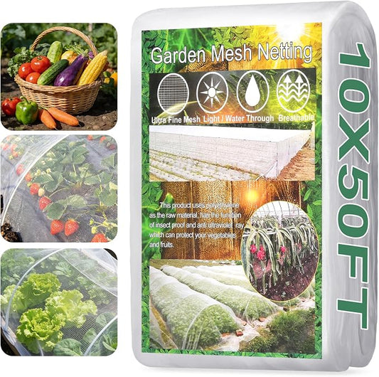 Garden Netting Pest Barrier 10 x 50FT Garden Mesh Netting Insect Netting Garden Neting for Raised Beds Garden Insect Barrier Plant Mesh Cover for Vegetable Flowers Fruits Plants Greenhouse