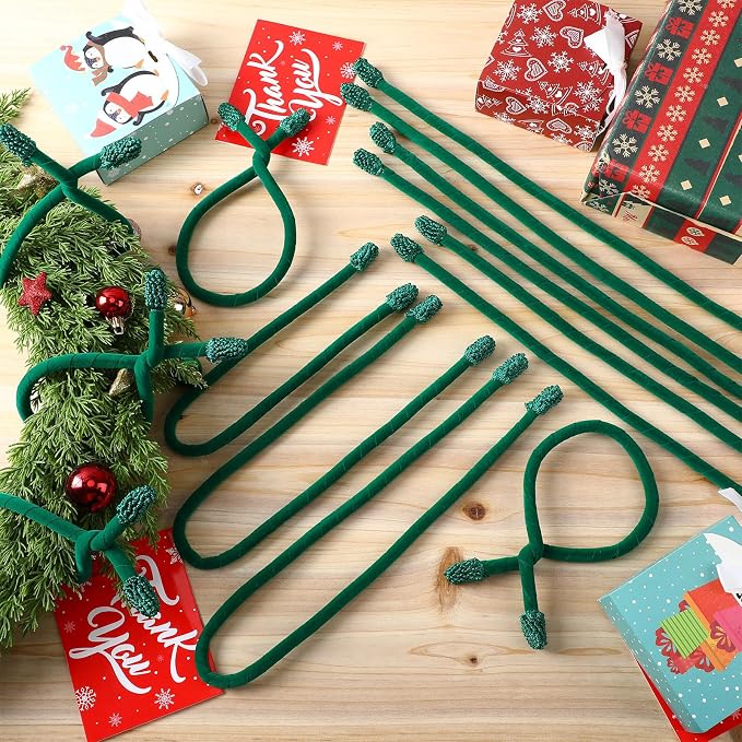 Zhengmy 24 Pcs 20'' 25'' 30'' Christmas Velvet Garland Ties Christmas Decorative Twist Ties for Banister Reusable and Flexible Wreath Twist for Xmas Home Decorations Holiday Craft Wrapping (Green)