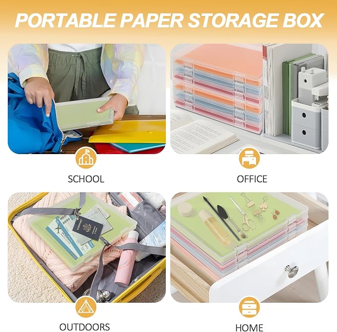 Roowest 8 Pack Photo Storage Box for 8" x 10" Photos Large Clear Plastic Scrapbook Paper Storage Containers with Snap-Tight Latch Picture Organizer for Protecting Crafts Office Supplies A4 Files