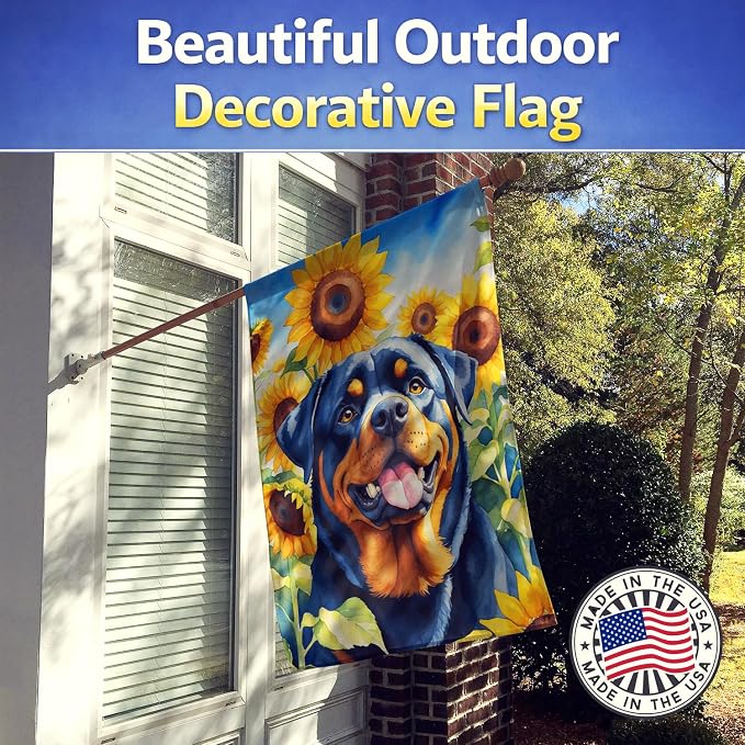Caroline's Treasures DAC6150CHF Rottweiler in Sunflowers House Flag Large Porch Sleeve Pole Decorative Outside Yard Banner Artwork Wall Hanging, Polyester, House Size, Multicolor