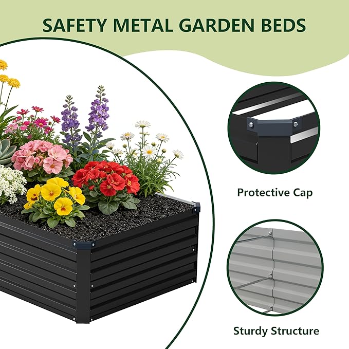 zunatu 10x2x1 ft(2 Pack) Galvanized Raised Garden Bed,Outdoor Planter Box Metal Patio Kit Planting Bed for Vegetables Flowers and Succulents,Black