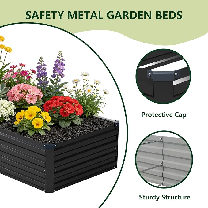 zunatu 8x2x1 ft(2 Pack) Galvanized Raised Garden Bed,Outdoor Planter Box Metal Patio Kit Planting Bed for Vegetables Flowers and Succulents,Black