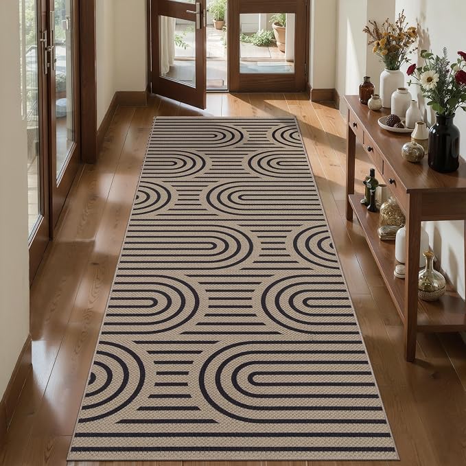 Tangsoo Modern Rainbow Easy Jute Rug 2x5 Washable Kitchen Runner for Hallways,Non-Slip Thin Farmhouse Carpet Runner Contemporary Indoor Outdoor Runners Door Mat for Laundry Entryway Porch
