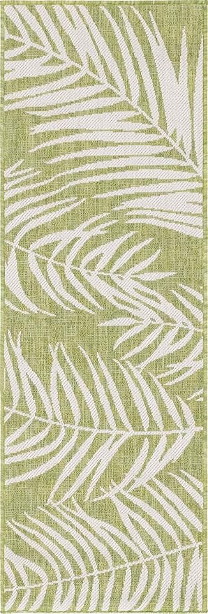 Unique Loom Outdoor Botanical Collection Area Rug - Palm (2' x 6' 1" Runner, Green/ Ivory)