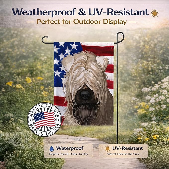 Caroline's Treasures CK6715GF Soft-Coated Wheaten Terrier American Flag Garden Flag Mailbox Flag Decorative Yard Flag Banner Outside Patio Artwork Yard Flower Beds, Garden Size, Multicolor