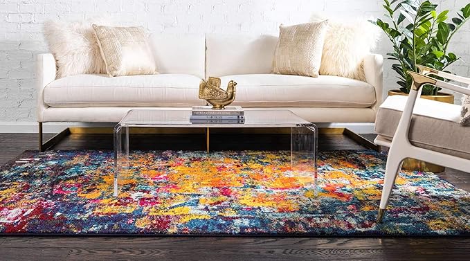 Unique Loom Estrella Collection Dark Colors, Modern, Abstract, Distressed Area Rug (8' 0 x 11' 0 Rectangular, Multi/Navy Blue)