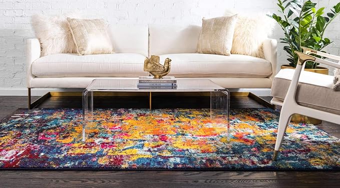 Unique Loom Estrella Collection Dark Colors, Modern, Abstract, Distressed Area Rug (3' 3 x 5' 3 Rectangular, Multi/Navy Blue)