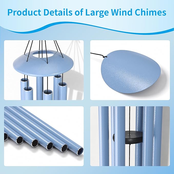 66" Wind Chimes for Outside Deep Tone - 6 Thicken Tubes Large Wind Chimes for Outdoor, Gifts for Women, Mom, Grandma, Sympathy, Big Windchimes for Garden and Patio (Glacier Blue)
