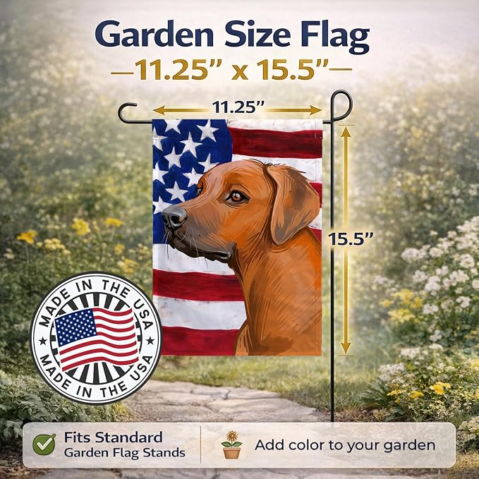 Caroline's Treasures CK6676GF Rhodesian Ridgeback Dog American Flag Garden Flag Mailbox Flag Decorative Yard Flag Banner Outside Patio Artwork Yard Flower Beds, Garden Size, Multicolor