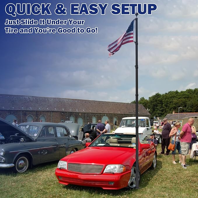 25FT RV Telescoping Flag Pole Kit, Heavy Duty 11-Gauge Aluminum Flagpole with Tire Mount Base, Portable Flag Kit for Camping, Tailgating, Trailer, and Outdoor Use