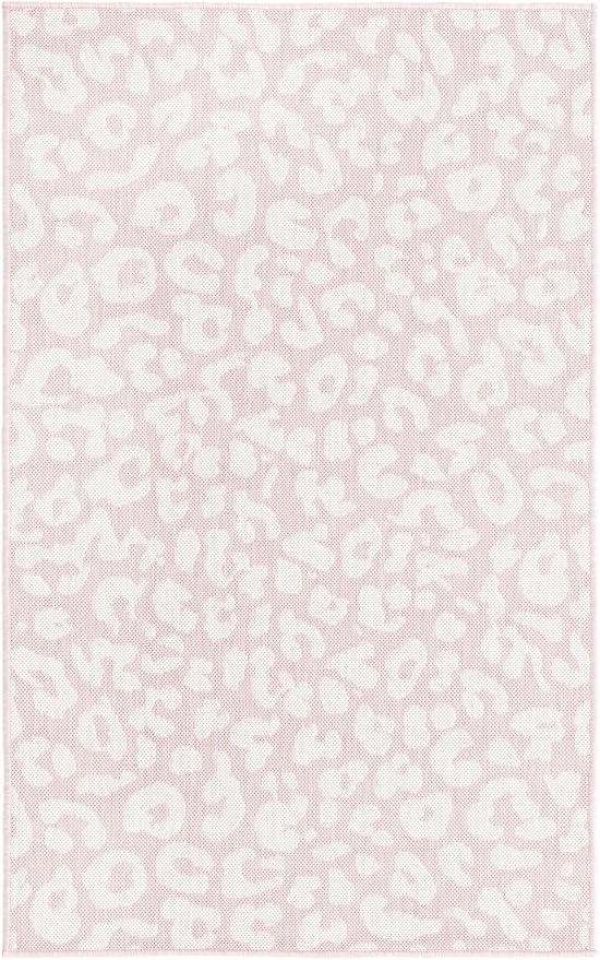 Unique Loom Outdoor Safari Collection Area Rug - Leopard (3' x 5' 3" Rectangle, Pink Ivory/ Ivory)