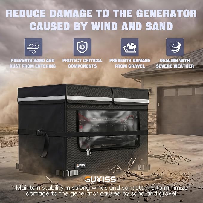 Generator Covers While Running. 32x24x24 Inch Generator Cover, 900D+210D Heavy Duty Waterproof, PVC Transparent Visual Operation Window, Top Can Be Opened for Refueling. Black
