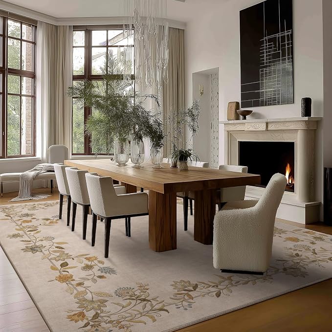8x10 Area Rugs for Living Room: Washable Bedroom Rug Stain Resistant Non Slip Low Pile Ultra Soft Faux Wool Lightweight Large Rugs for Dining Room Kitchen Farmhouse Entryway Home Office Indoor