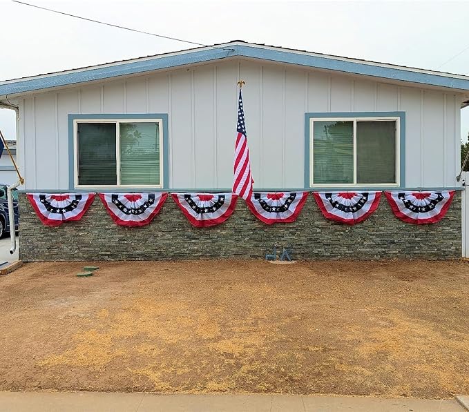 American Bunting Flags Outdoor 2x4 ft, Heavy Duty Embroidered Flag Buntings for Outside Use, Patriotic Bunting Banner US Pleated for 4th of July 250th Anniversary