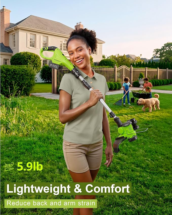 DEGGE Cordless Electric Weed Wacker, 2X 3.0Ah/ 21V/ 12" Battery Powered Weed Eater, 2 in 1 String Trimmer & Lawn Edger with Auto Feed, 650W Motor, 8 Spools for Yard Garden Sideway (Charger Included)