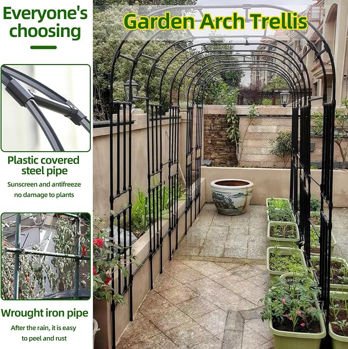 BUKLIYN Garden Arch Trellis - Length: 59in, Height: 94.5in Garden Trellis for Climbing Plants Outdoor - Garden Arch for Lawn, Party, Ceremony Wedding Decoration