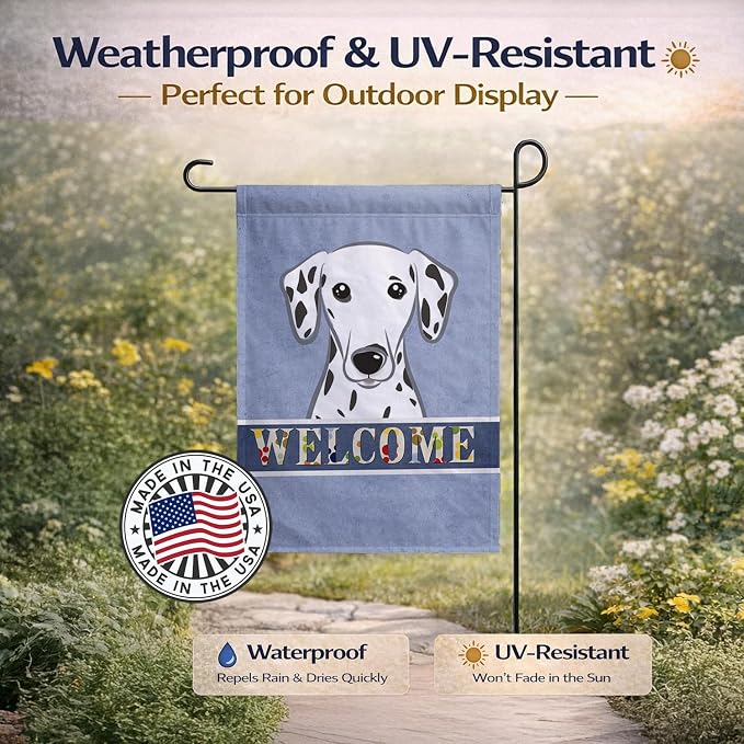 Caroline's Treasures BB1396GF Dalmatian Welcome Garden Flag, Blue Mailbox Flag Decorative Yard Flag Banner Outside Patio Artwork Yard Flower Beds, Garden Size, Multicolor