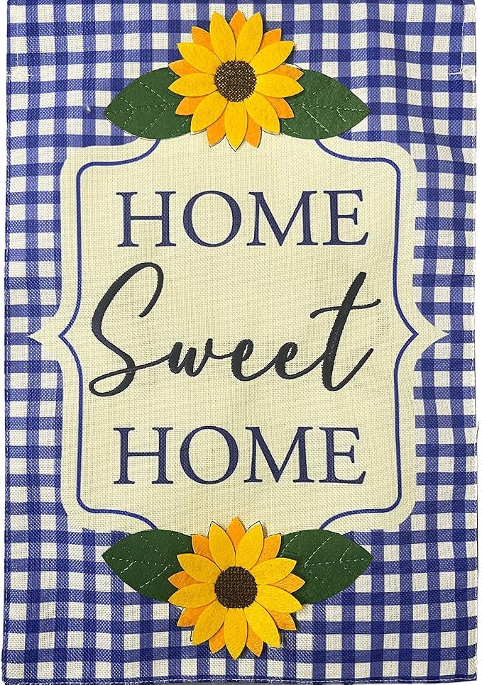 Briarwood Lane Blue Checkered Sunflowers Burlap House Flag