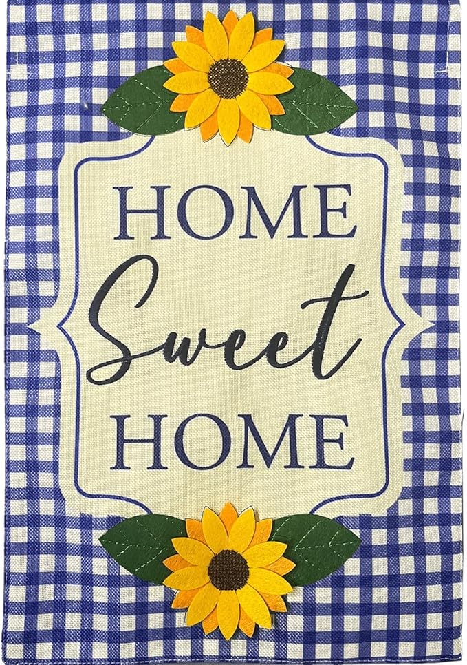 Briarwood Lane Blue Checkered Sunflowers Burlap House Flag