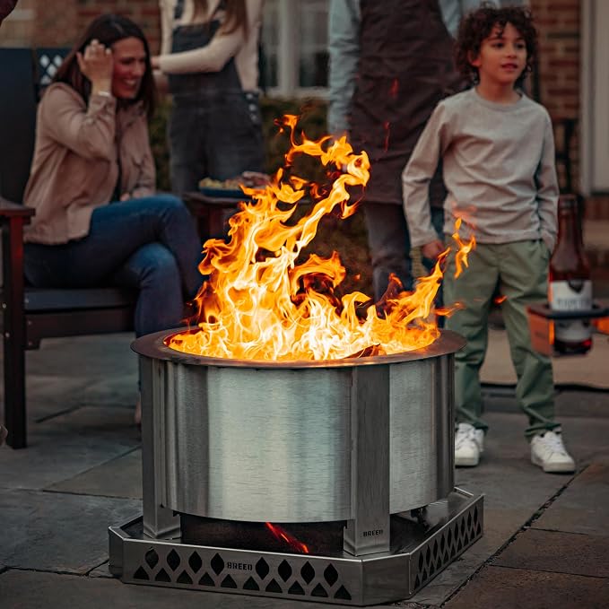 Breeo Smokeless Fire Pit (X Series 24, Stainless Steel) | 27.5 inch Smokeless Firepit for Outside | 62 Pounds | Ideal for Families Compatible with Wide Range of Breeo Accessories