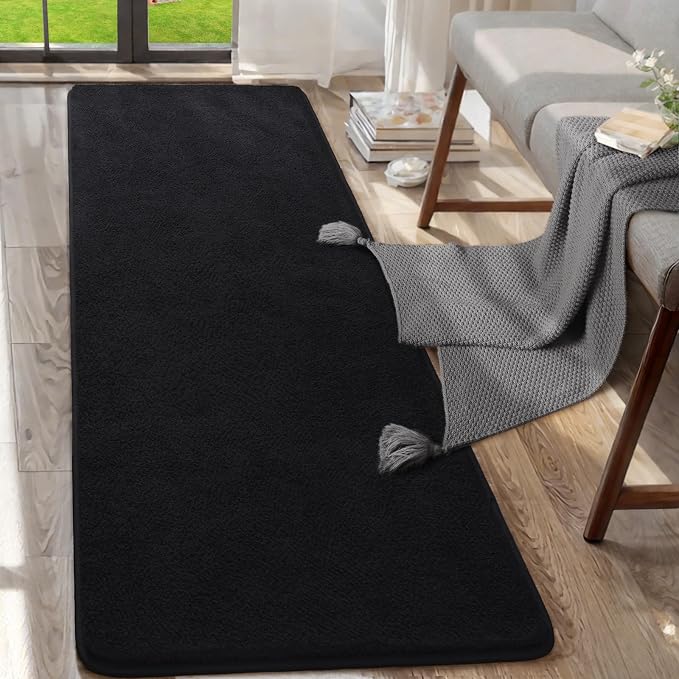 AROGAN 2x8 Runner Rug for Hallway, Long Runner Rugs Non Slip, Black | Soft Washable Memory Foam Carpet for Bedroom, Non Slip Backing Runners Rug for Hallways, Kitchen, Bathroom, Entryway Home