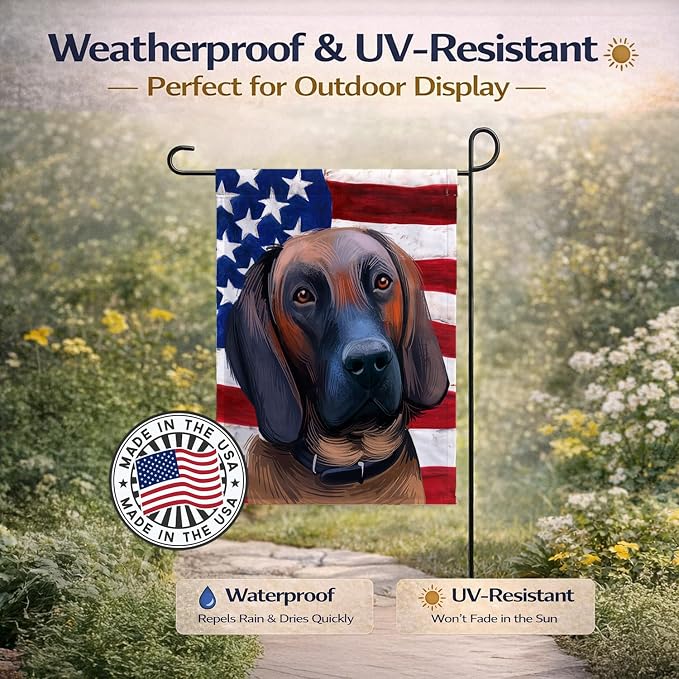 Caroline's Treasures CK6557GF Hanover Hound Dog American Flag Garden Flag Mailbox Flag Decorative Yard Flag Banner Outside Patio Artwork Yard Flower Beds, Garden Size, Multicolor