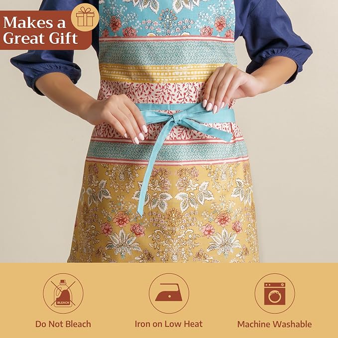 Maison d' Hermine Aprons for women with Pocket 100% Cotton (27.50"x31.50") | Adjustable Neck Strap & long ties Apron Men Chef Wedding Cooking Gardening Server Maid