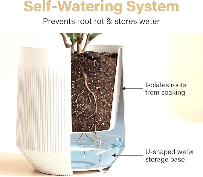 Plant Pots，Set of 2 Plastic Large Pots for Indoor Plants,Flower Pots Outdoor Planters with Drainage Hole and Seamless Saucer,(White 12Inches)