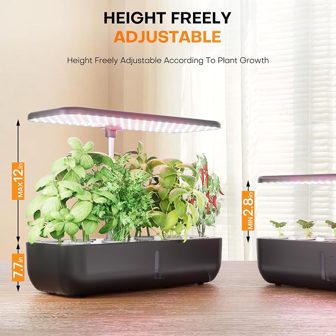 Indoor Hydroponic Growing System, 12-Pod Indoor Herb Garden with LED Grow Lights, Quiet Automatic Hydroponics with Adjustable Height, Home Kitchen Plant Germination Kit