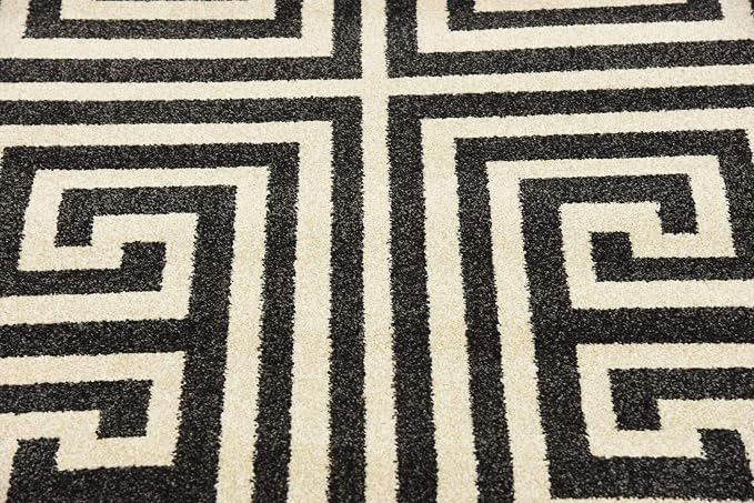 Unique Loom Athens Collection Classic Geometric Modern Border Design Area Rug (2' 7 x 10' 0 Runner, Black/ Beige)