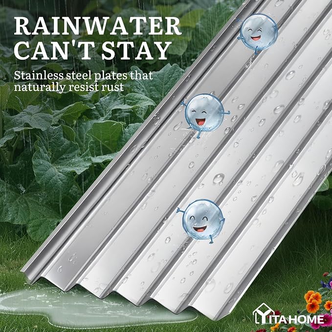 YITAHOME 8x4x3ft Galvanized Raised Garden Bed, Metal Planter Box with Safety Rubber, Gloves, Outdoor Flower Bed for Planting Plants Vegetables, Silver