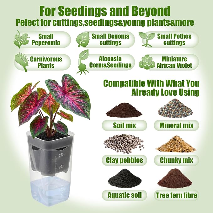 LemonRoad 20 Pack 2.5" Small Self Watering Pots for Indoor Plants with 20 Plant Label Mini Clear Plastic Planters with Water Level and Drainage Holes for Propagation, Succulents, and African Violet