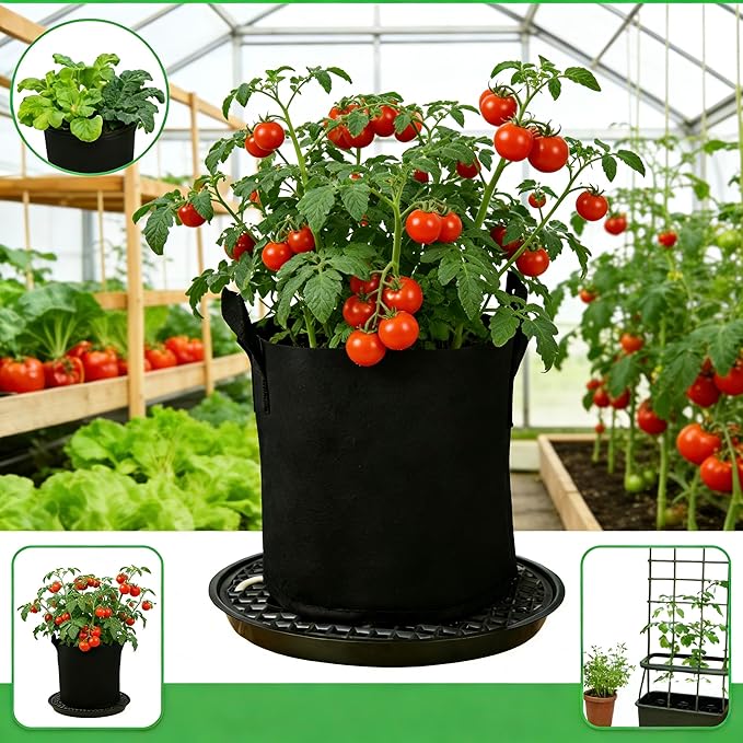 8 Pack 16 inch Self Watering Base for Fabric Grow Bag, Self-watering Plastic Elevated Plant Saucer Stand, Automatic Watering Tray for Non-woven Planter Flower Pot Growth Tent Greenhouse Indoor Outdoor