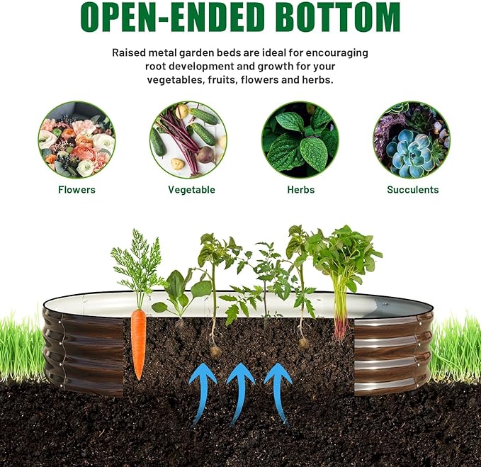 SnugNiture 2 Pcs 6x3x1ft Oval Metal Raised Garden Bed for Vegetables, Brown