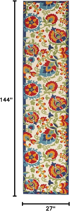Nourison Home Aloha Multicolor 2'3" x 12' Area Rug - Easy Clean, Non Shedding, Bed Room, Living Room, Dining Room, Kitchen (12' Runner)
