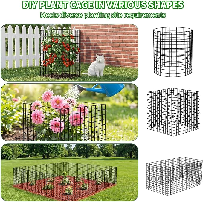 PASARA 6 Pack Plant Protectors from Animals, 13 Inch Round Cloche Plant Cages with Sturdy Chicken Wire Mesh, Garden Cages to Keep Animals Out for Vegetables & Flowers, Includes Support Stakes