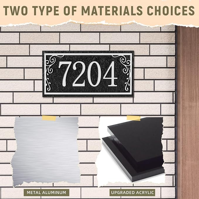 Lawn Address Sign Plaque - Personalized House Number Plaque Sign,Address Numbers for House Large Option Stakes Included (Black/Silver)