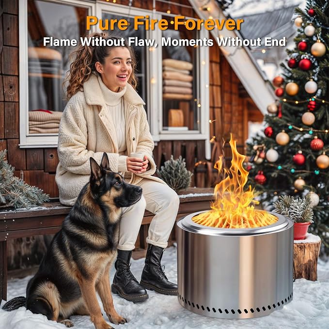 HGD 20 Inch Smokeless Fire Pit Outdoor, Stainless Steel Wood Burning Firepit with Secondary Combustion, Backyard Patio Stove for Garden BBQ & Bonfire