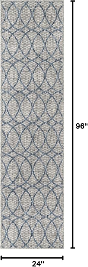 Unique Loom Outdoor Trellis Collection Area Rug - Gitter (2' x 8' Runner, Gray Blue)