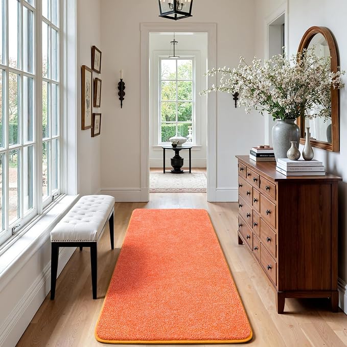 Keeko 2x4 Area Rugs for Living Room,Soft Washable Memory Foam Bedroom Rug | Indoor Throw Rug Low Pile Minimalist Non Slip Carpet for Kids Nursery Classroom Dorm Room Home Decor Orange and White