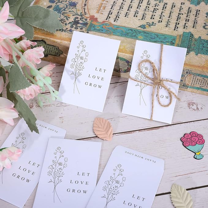 Whaline 200 Pack Wedding Favor Packets Let Love Grow Self-Adhesive White Envelope Minimalist Storage Packets for Wedding Garden Office Gift Party Supplies, 3.5 x 2.4 Inch