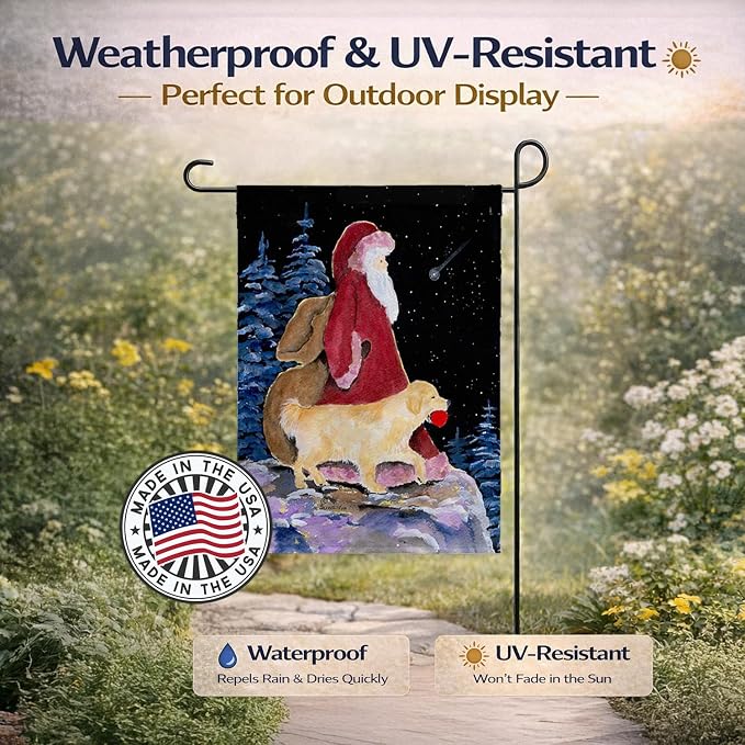Caroline's Treasures SS8973GF Santa Claus with Golden Retriever Garden Flag Mailbox Flag Decorative Yard Flag Banner Outside Patio Artwork Yard Flower Beds, Garden Size, Multicolor