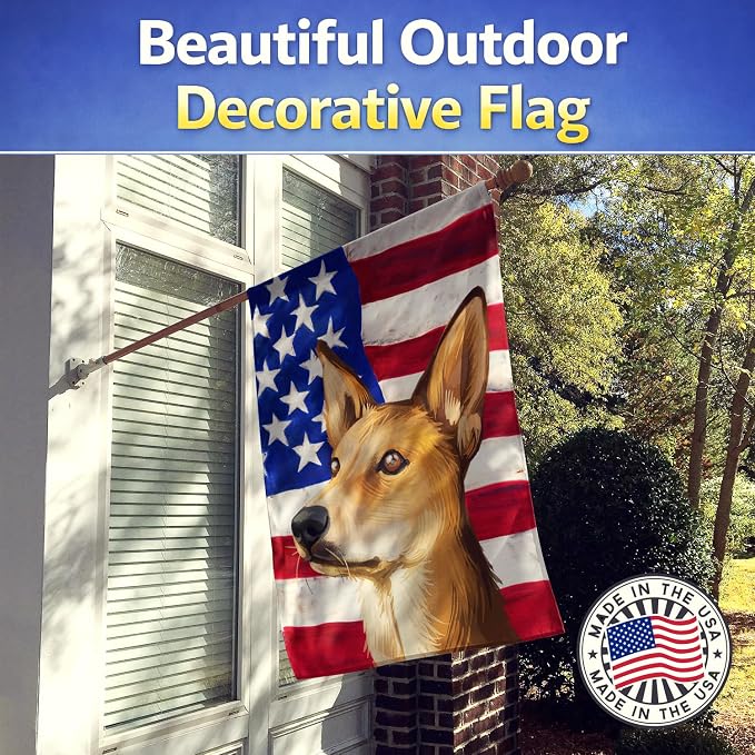 Caroline's Treasures CK6567CHF Indian pariah dog American Flag House Flag Large Porch Sleeve Pole Decorative Outside Yard Banner Artwork Wall Hanging, Polyester, House Size, Multicolor