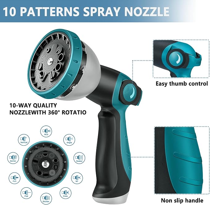 50FT Garden Hose -2026 Newly Upgraded Expandable Garden Hoses with 10 Function Spray Nozzle, Extra Strength Fabric, Pure Brass 3/4'' Fittings, Leak-Proof, Lightweight, Kink-Free Hose(Gray Blue)